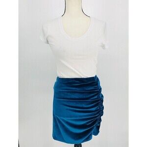 Blue Blush Velvet Women's‎ Knee length Skirt Ruched Size Medium Blue Side Slit